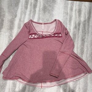 Free people Pink Long Sleeve Top with Crochet Detail